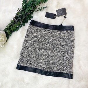 Rag & Bone Size 0 Gray, Black Leather Wool Knit Kensington Mini Skirt